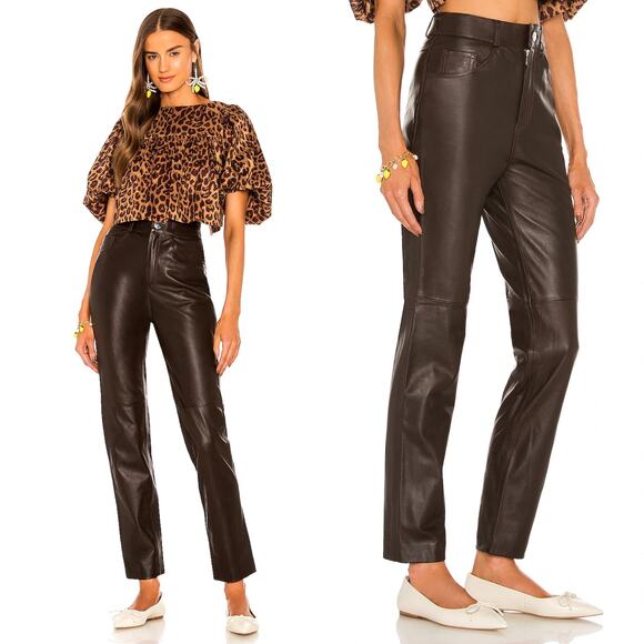 LPA Leather Pant 417 in Brown Size XL High Waist Straight Leg 100% Leather Sexy - Picture 1 of 16